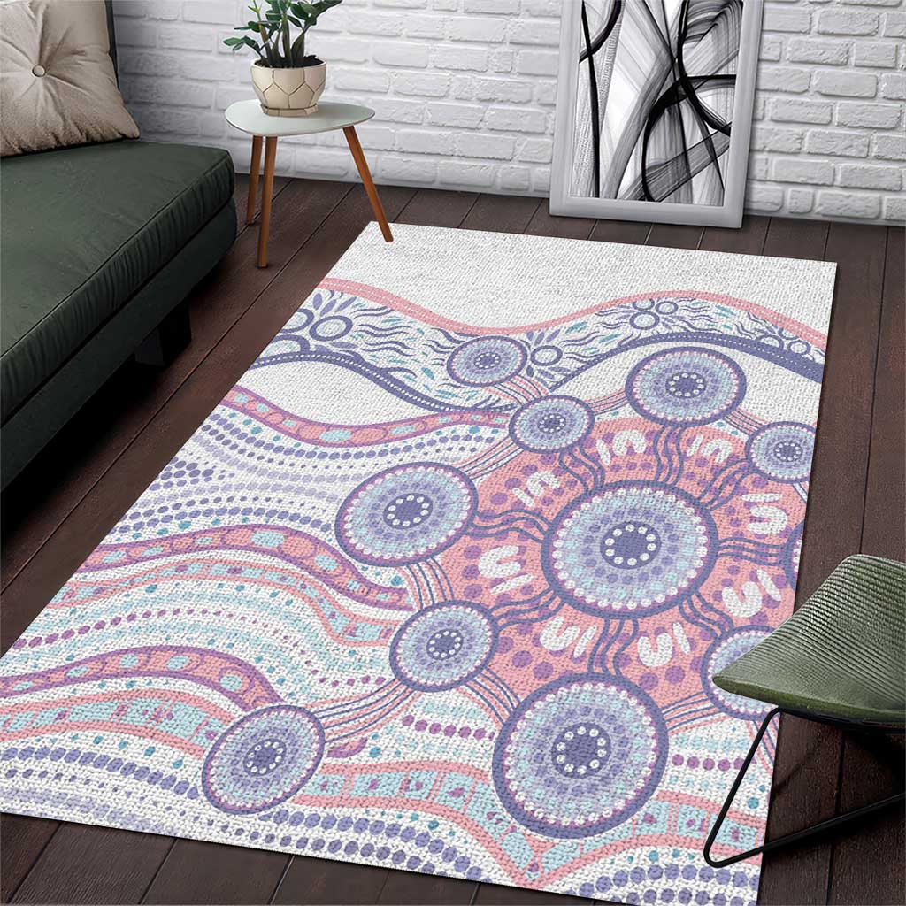 Australian Indigenous Aboriginal Art Area Rug Vivid Pastel Peach Purple