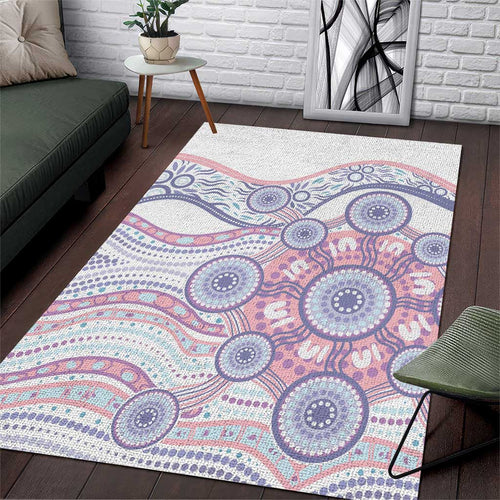 Australian Indigenous Aboriginal Art Area Rug Vivid Pastel Peach Purple
