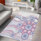 Australian Indigenous Aboriginal Art Area Rug Vivid Pastel Peach Purple
