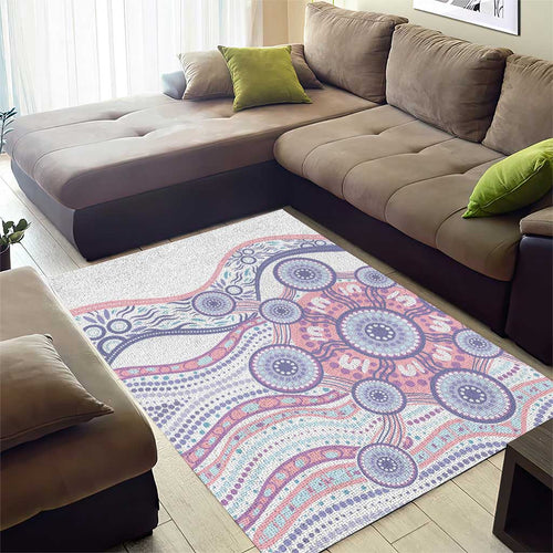 Australian Indigenous Aboriginal Art Area Rug Vivid Pastel Peach Purple