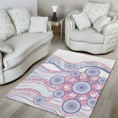 Australian Indigenous Aboriginal Art Area Rug Vivid Pastel Peach Purple
