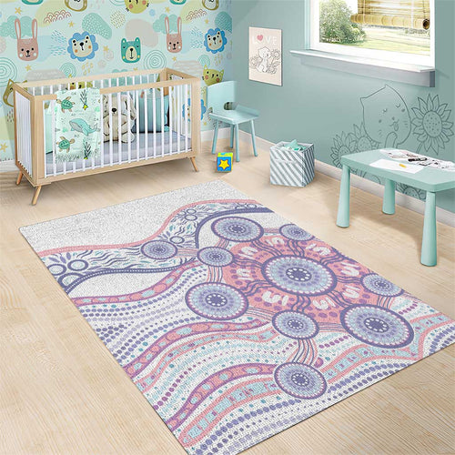 Australian Indigenous Aboriginal Art Area Rug Vivid Pastel Peach Purple