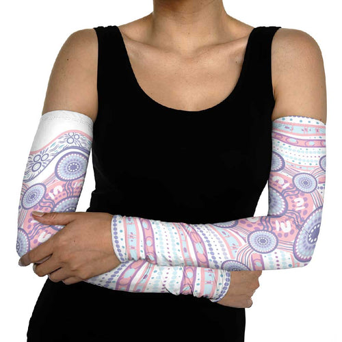 Australian Indigenous Aboriginal Art Arm Sleeves Vivid Pastel Peach Purple