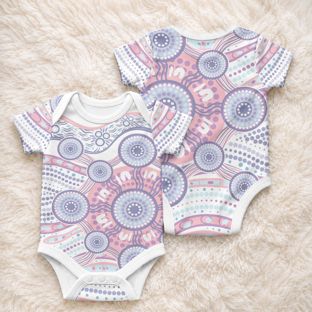 Australian Indigenous Aboriginal Art Baby Onesie Vivid Pastel Peach Purple