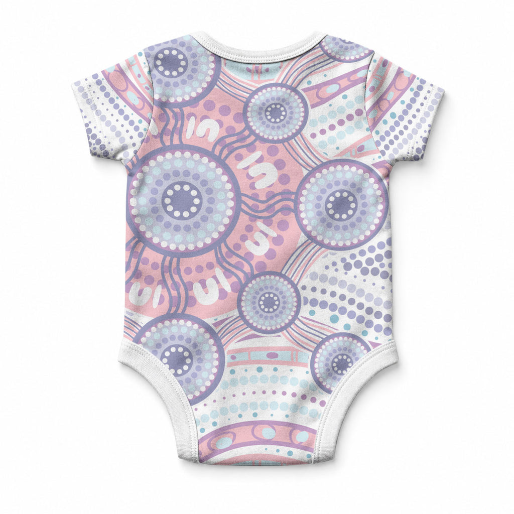 Australian Indigenous Aboriginal Art Baby Onesie Vivid Pastel Peach Purple