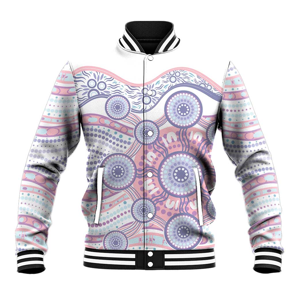 Australian Indigenous Aboriginal Art Baseball Jacket Vivid Pastel Peach Purple
