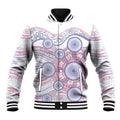 Australian Indigenous Aboriginal Art Baseball Jacket Vivid Pastel Peach Purple