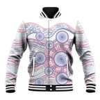 Australian Indigenous Aboriginal Art Baseball Jacket Vivid Pastel Peach Purple