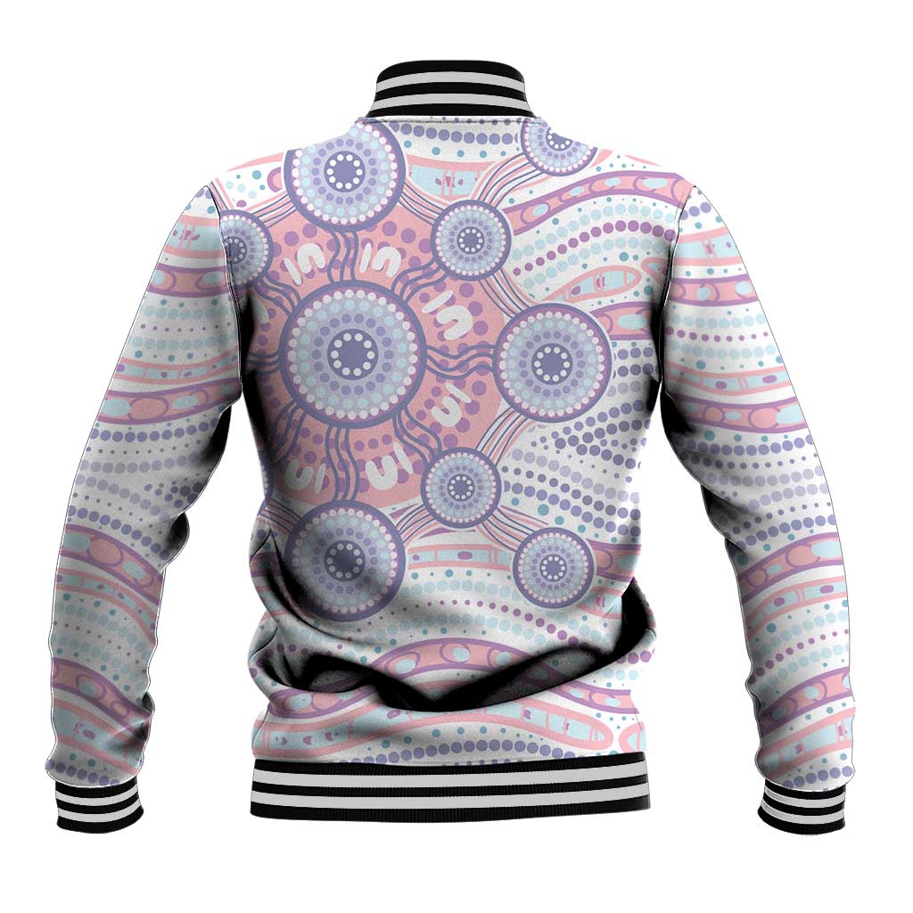 Australian Indigenous Aboriginal Art Baseball Jacket Vivid Pastel Peach Purple