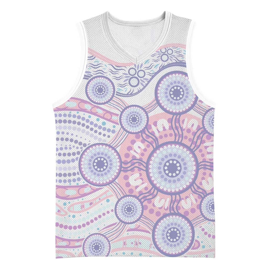Australian Indigenous Aboriginal Art Basketball Jersey Vivid Pastel Peach Purple