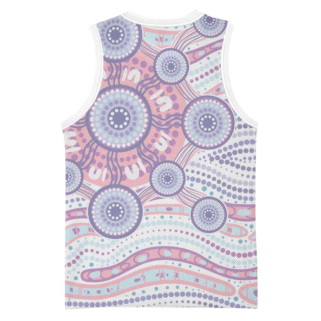 Australian Indigenous Aboriginal Art Basketball Jersey Vivid Pastel Peach Purple