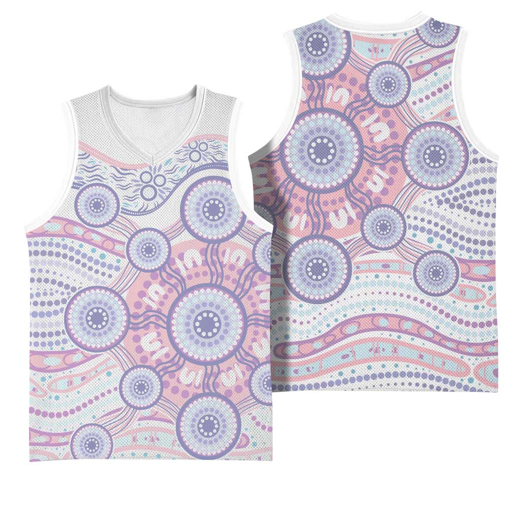 Australian Indigenous Aboriginal Art Basketball Jersey Vivid Pastel Peach Purple