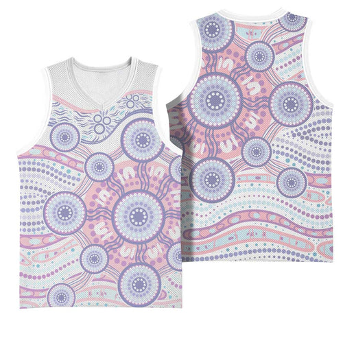Australian Indigenous Aboriginal Art Basketball Jersey Vivid Pastel Peach Purple