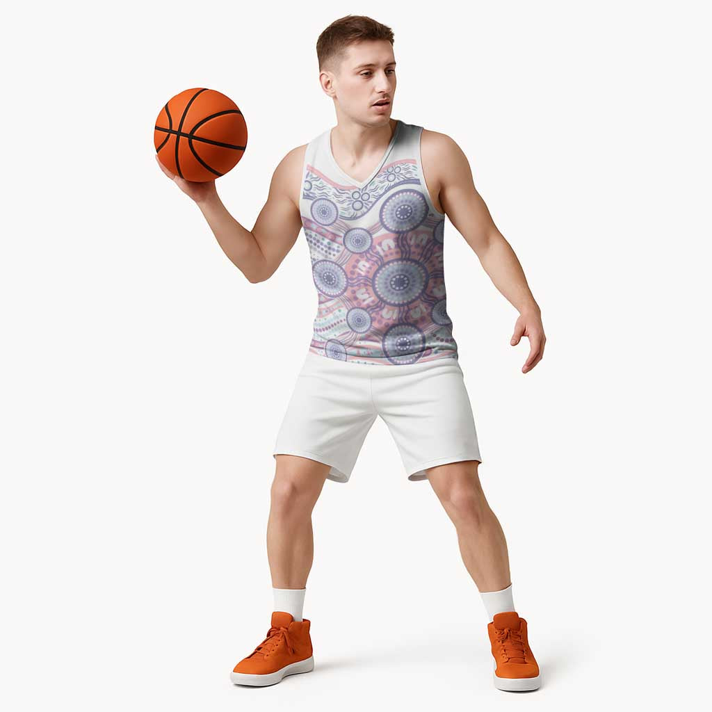 Australian Indigenous Aboriginal Art Basketball Jersey Vivid Pastel Peach Purple