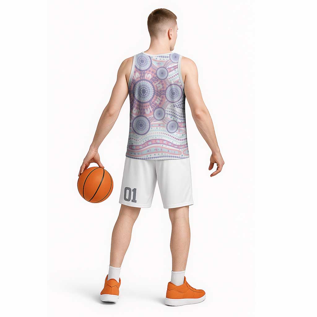 Australian Indigenous Aboriginal Art Basketball Jersey Vivid Pastel Peach Purple