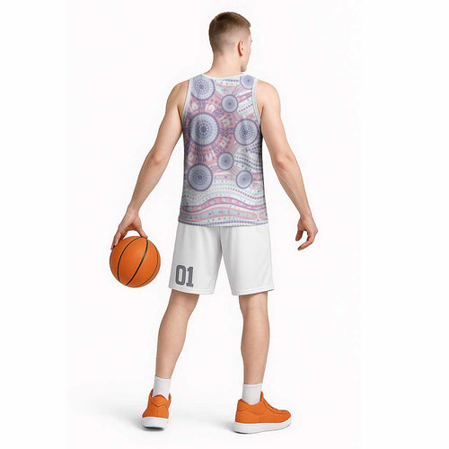 Australian Indigenous Aboriginal Art Basketball Jersey Vivid Pastel Peach Purple
