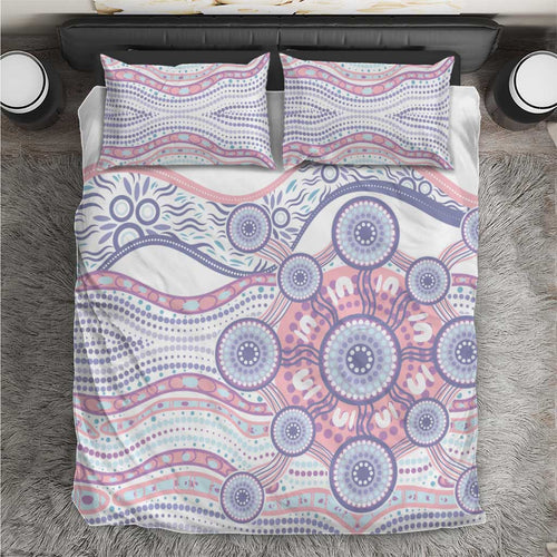 Australian Indigenous Aboriginal Art Bedding Set Vivid Pastel Peach Purple