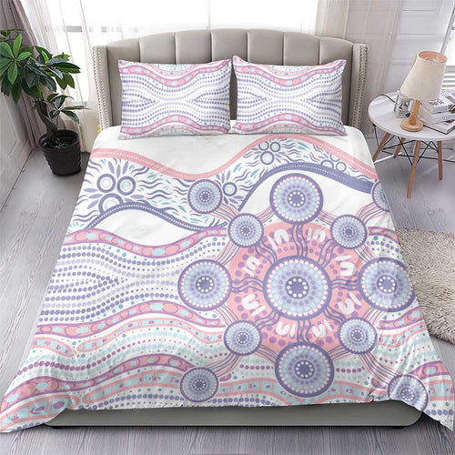 Australian Indigenous Aboriginal Art Bedding Set Vivid Pastel Peach Purple