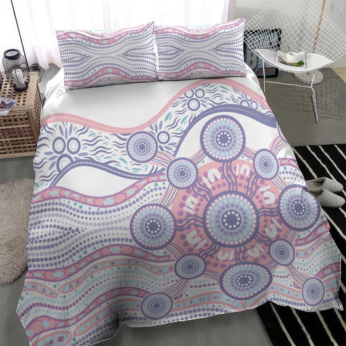 Australian Indigenous Aboriginal Art Bedding Set Vivid Pastel Peach Purple