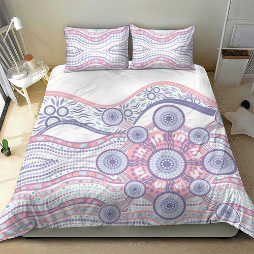 Australian Indigenous Aboriginal Art Bedding Set Vivid Pastel Peach Purple