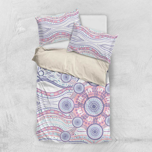 Australian Indigenous Aboriginal Art Bedding Set Vivid Pastel Peach Purple
