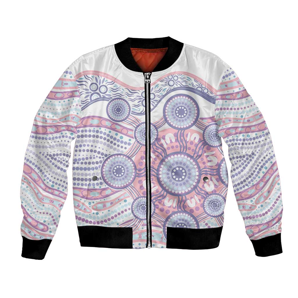 Australian Indigenous Aboriginal Art Bomber Jacket Vivid Pastel Peach Purple
