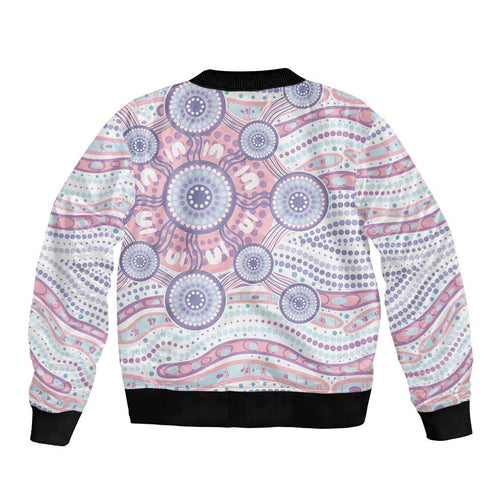 Australian Indigenous Aboriginal Art Bomber Jacket Vivid Pastel Peach Purple