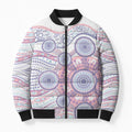 Australian Indigenous Aboriginal Art Bomber Puffer Jacket Vivid Pastel Peach Purple