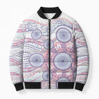 Australian Indigenous Aboriginal Art Bomber Puffer Jacket Vivid Pastel Peach Purple