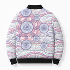 Australian Indigenous Aboriginal Art Bomber Puffer Jacket Vivid Pastel Peach Purple