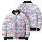 Australian Indigenous Aboriginal Art Bomber Puffer Jacket Vivid Pastel Peach Purple