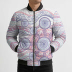 Australian Indigenous Aboriginal Art Bomber Puffer Jacket Vivid Pastel Peach Purple
