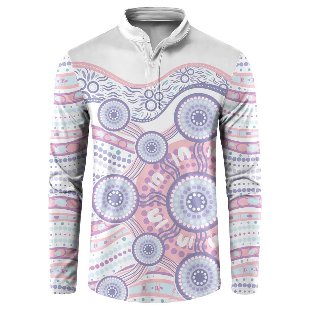 Australian Indigenous Aboriginal Art Button Sweatshirt Vivid Pastel Peach Purple
