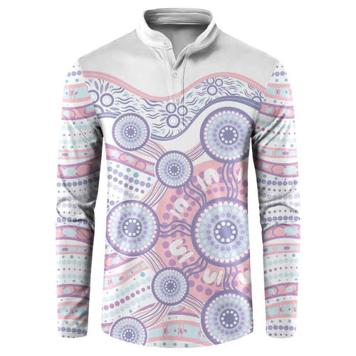Australian Indigenous Aboriginal Art Button Sweatshirt Vivid Pastel Peach Purple