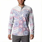 Australian Indigenous Aboriginal Art Button Sweatshirt Vivid Pastel Peach Purple