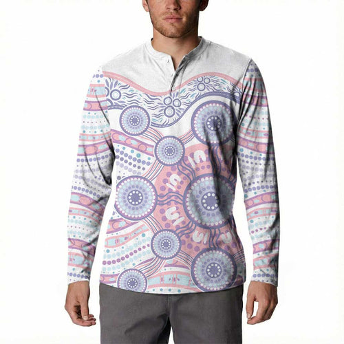 Australian Indigenous Aboriginal Art Button Sweatshirt Vivid Pastel Peach Purple