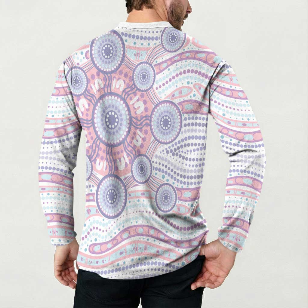 Australian Indigenous Aboriginal Art Button Sweatshirt Vivid Pastel Peach Purple