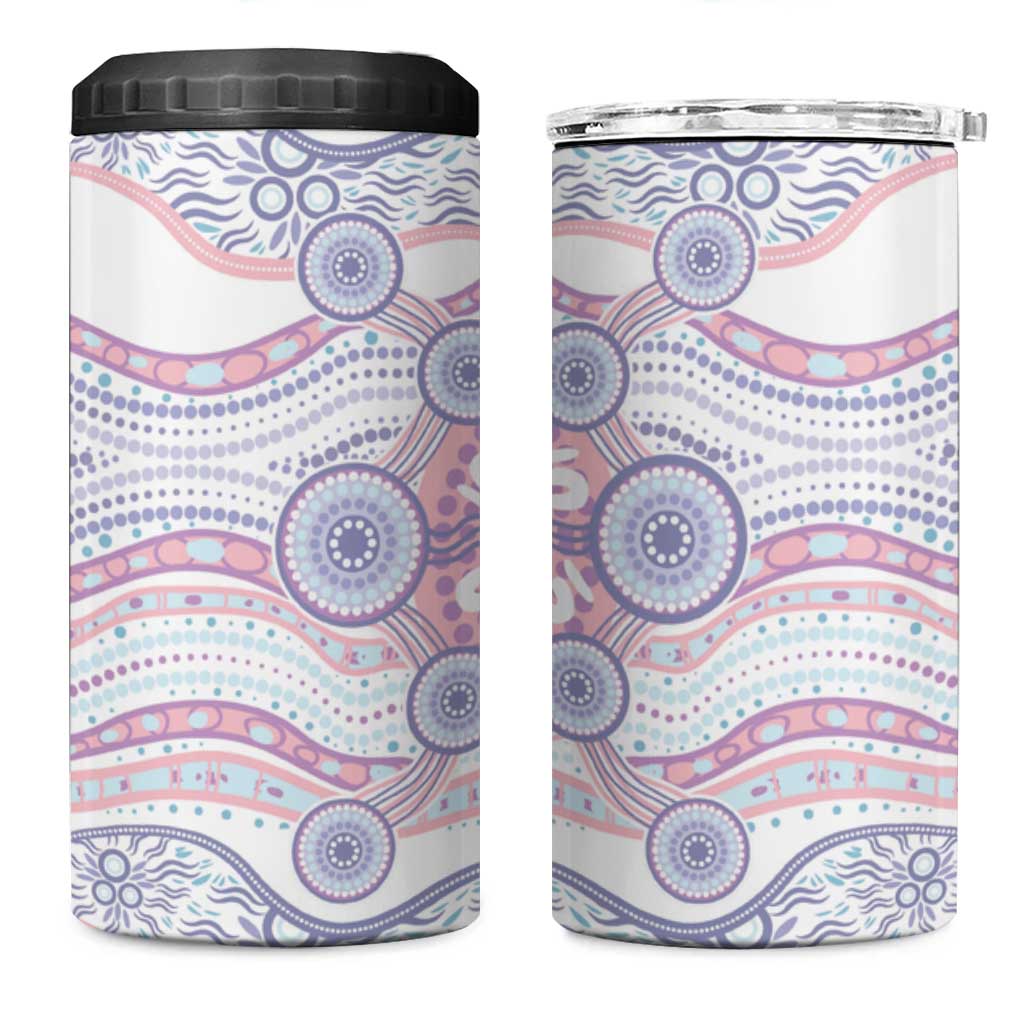 Australian Indigenous Aboriginal Art 4 in 1 Can Cooler Tumbler Vivid Pastel Peach Purple