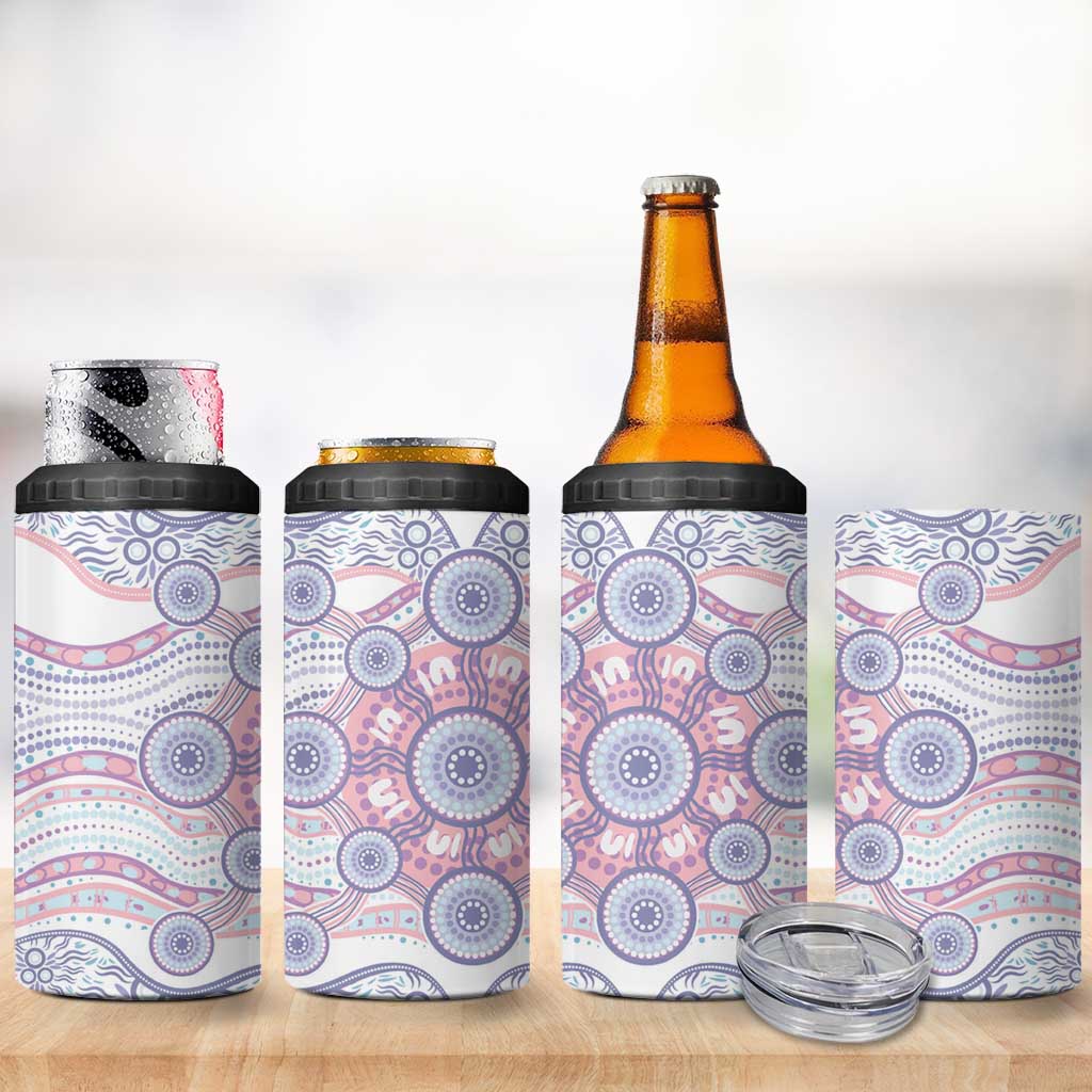 Australian Indigenous Aboriginal Art 4 in 1 Can Cooler Tumbler Vivid Pastel Peach Purple