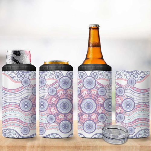 Australian Indigenous Aboriginal Art 4 in 1 Can Cooler Tumbler Vivid Pastel Peach Purple