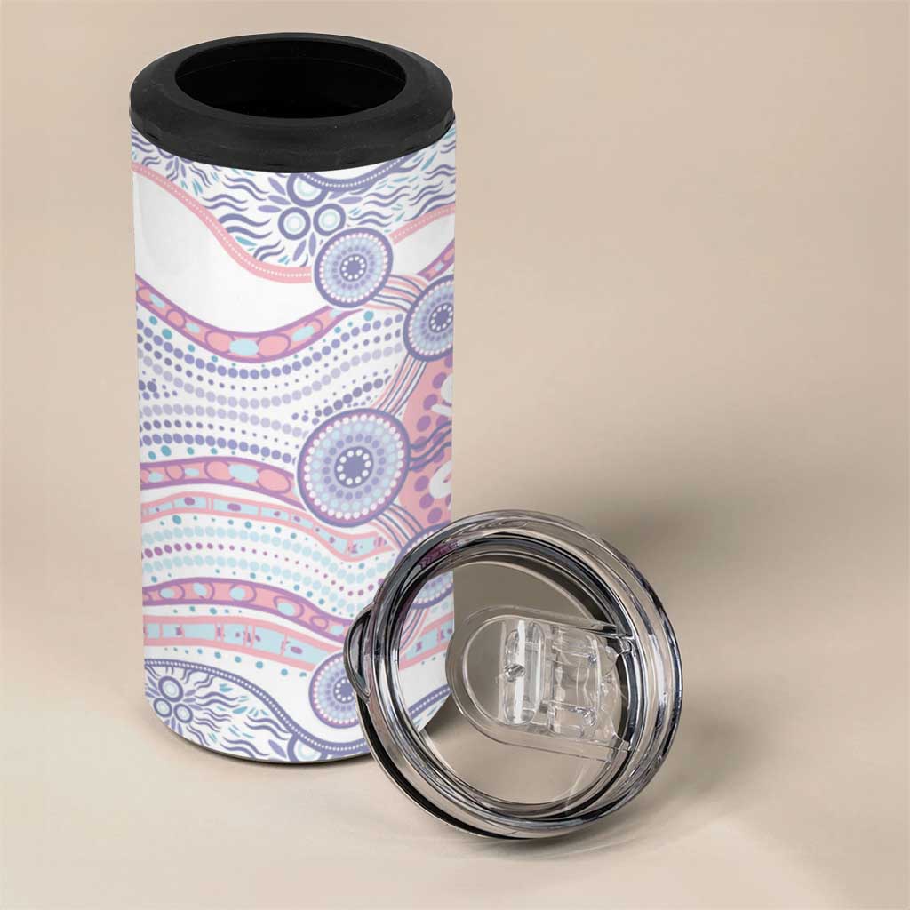Australian Indigenous Aboriginal Art 4 in 1 Can Cooler Tumbler Vivid Pastel Peach Purple