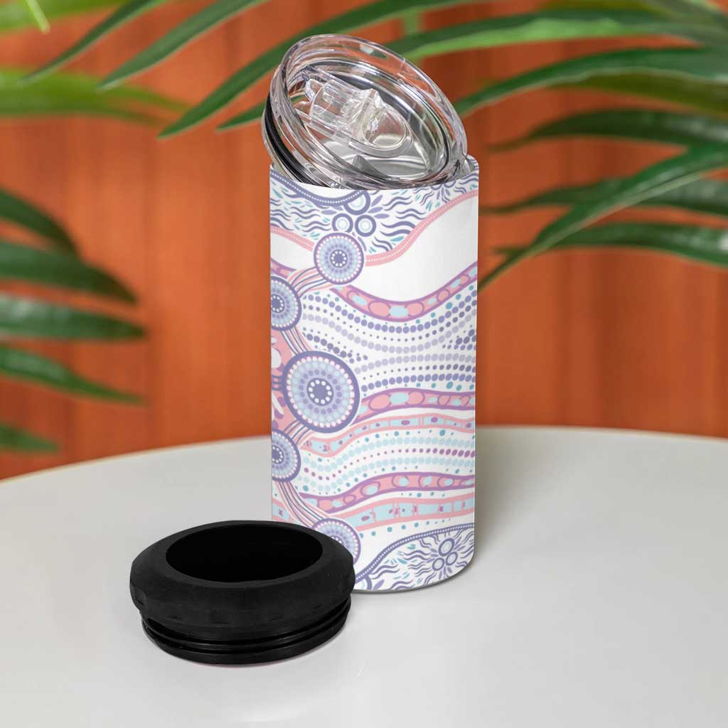 Australian Indigenous Aboriginal Art 4 in 1 Can Cooler Tumbler Vivid Pastel Peach Purple