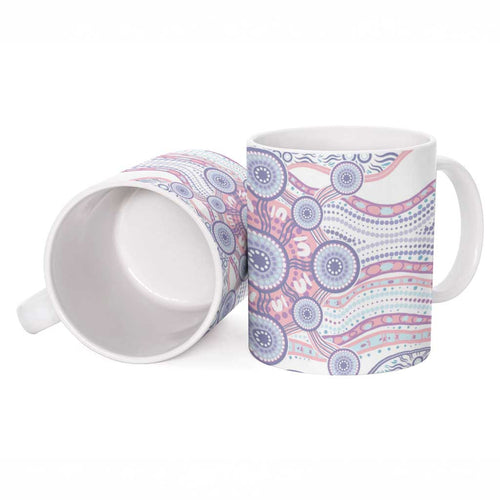 Australian Indigenous Aboriginal Art Ceramic Mug Vivid Pastel Peach Purple
