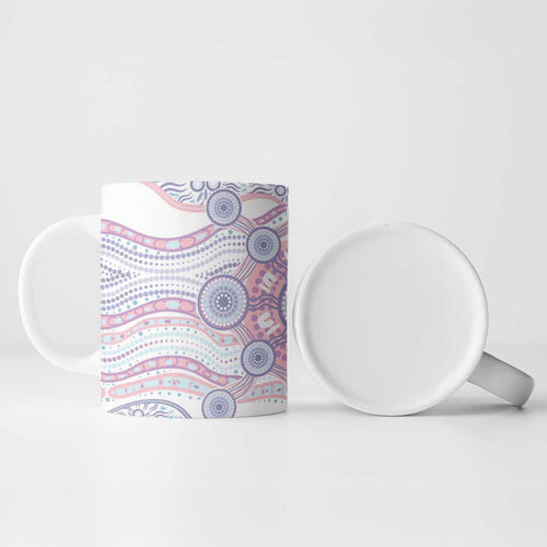 Australian Indigenous Aboriginal Art Ceramic Mug Vivid Pastel Peach Purple