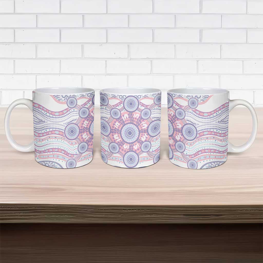 Australian Indigenous Aboriginal Art Ceramic Mug Vivid Pastel Peach Purple
