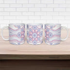 Australian Indigenous Aboriginal Art Ceramic Mug Vivid Pastel Peach Purple