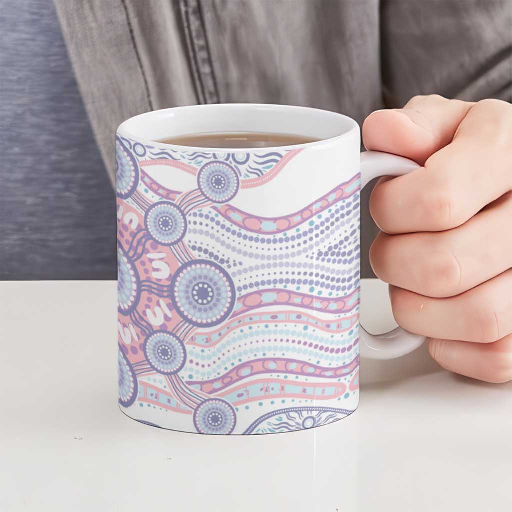 Australian Indigenous Aboriginal Art Ceramic Mug Vivid Pastel Peach Purple