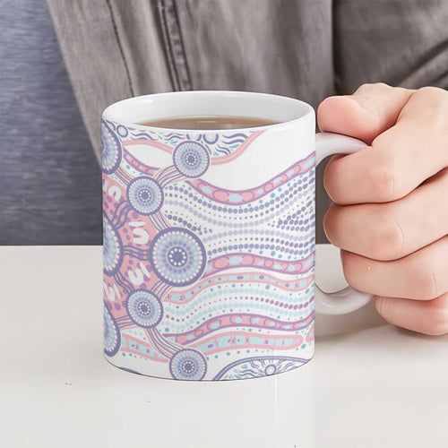 Australian Indigenous Aboriginal Art Ceramic Mug Vivid Pastel Peach Purple