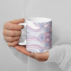 Australian Indigenous Aboriginal Art Ceramic Mug Vivid Pastel Peach Purple
