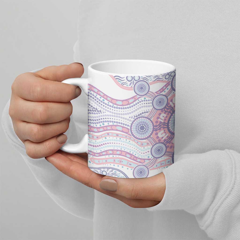 Australian Indigenous Aboriginal Art Ceramic Mug Vivid Pastel Peach Purple